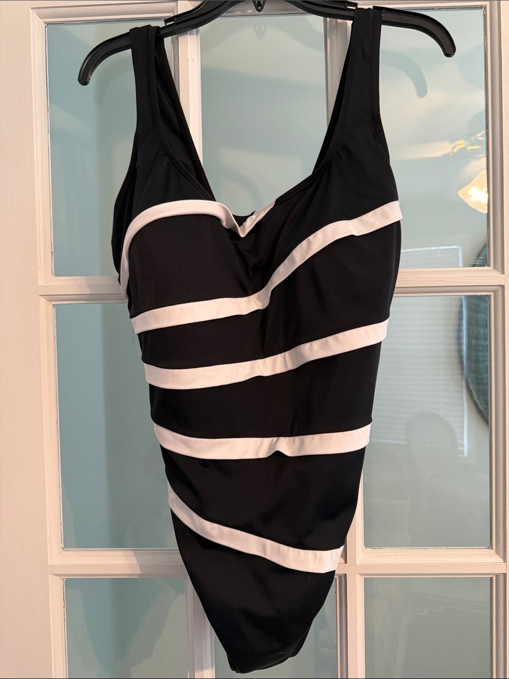 Ladies Black & White One-Piece Swimsuit, Sz. 14